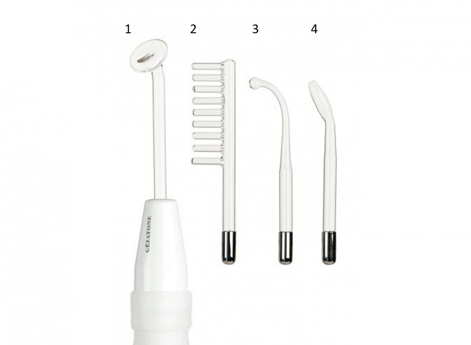 Насадки для аппарата Gezatone BioLift4 118 с рабочей частью в виде: 1)гриба, 2)расчески, 3)капли, 4)лепестка